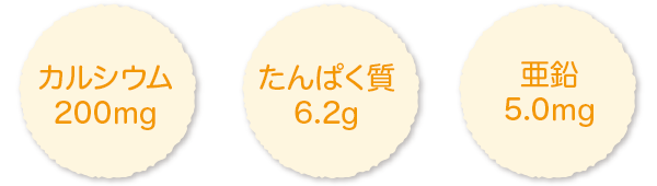 カルシウム200mg、たんぱく質6.2g、亜鉛5mg